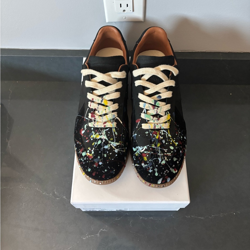 Maison Martin Margiela Black Multicolor Paint Splatter Sneakers